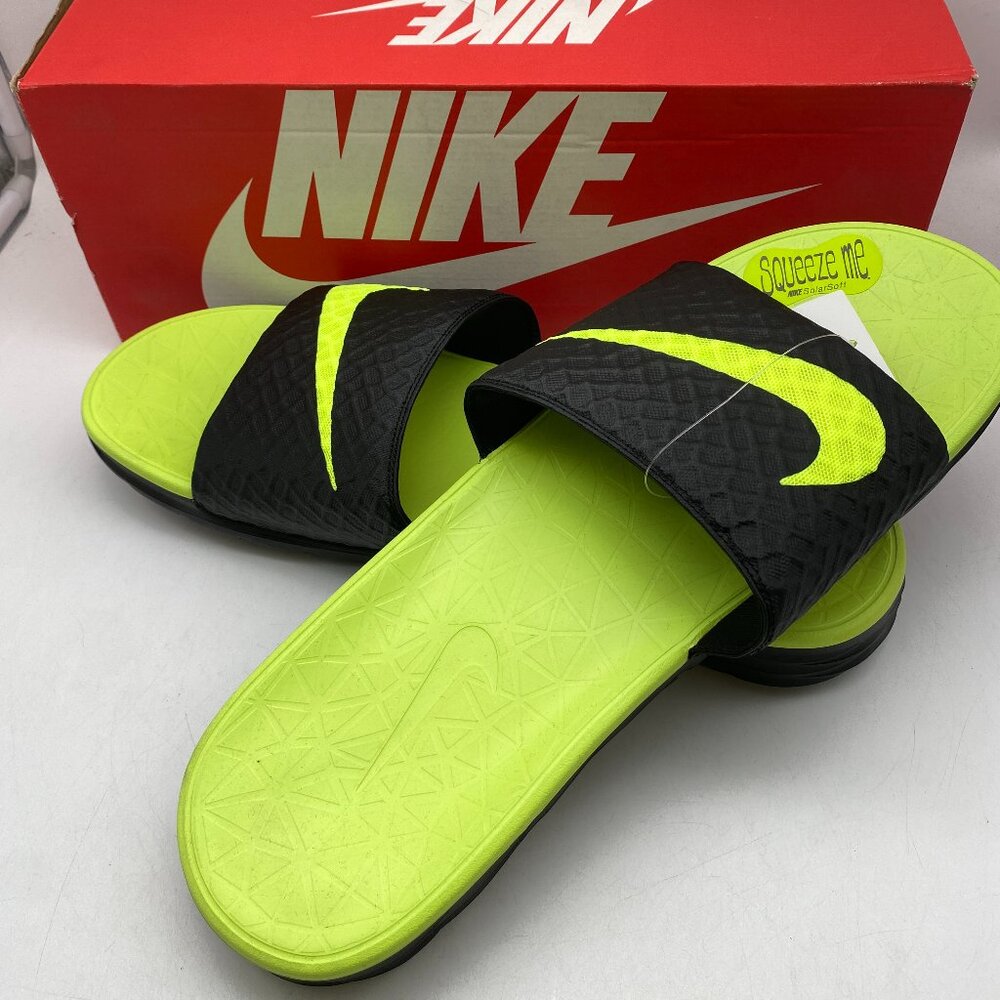NIKE BENASSI SOLARSOFT BLACK/VOLT #705474-070 US MEN'S SIZE 17